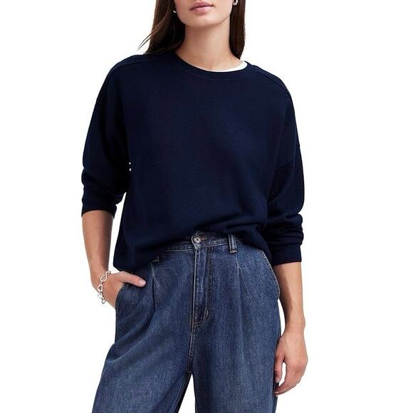 NWT Madewell 100% Merino Wool Pullover Crewneck Sweater Navy Blue Size XL - Picture 1 of 11